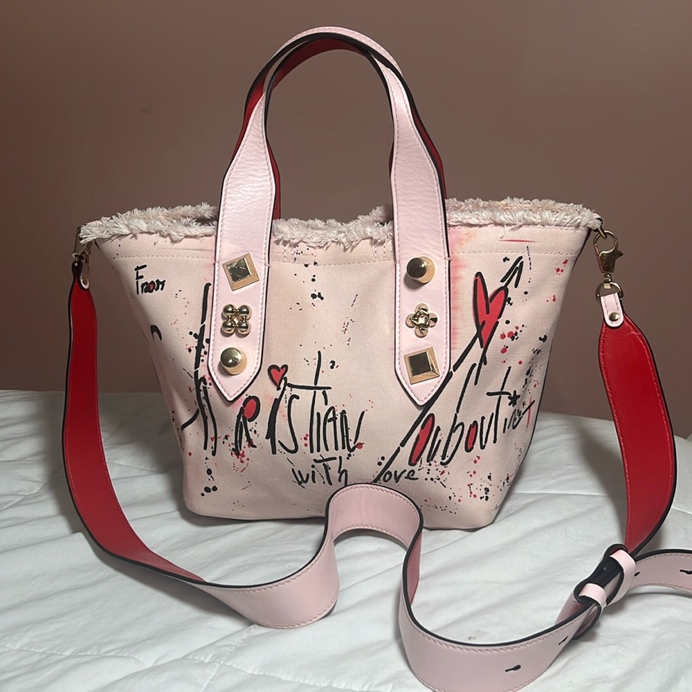 Christian Louboutin 2Way Pink Tote Bag Canvas Leather